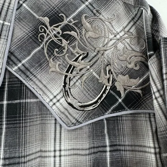 Roper Western‎ Shirt Pearl Snap Mens Embroidered Horseshoe Long Sleeve XL Cowboy - Picture 3 of 10